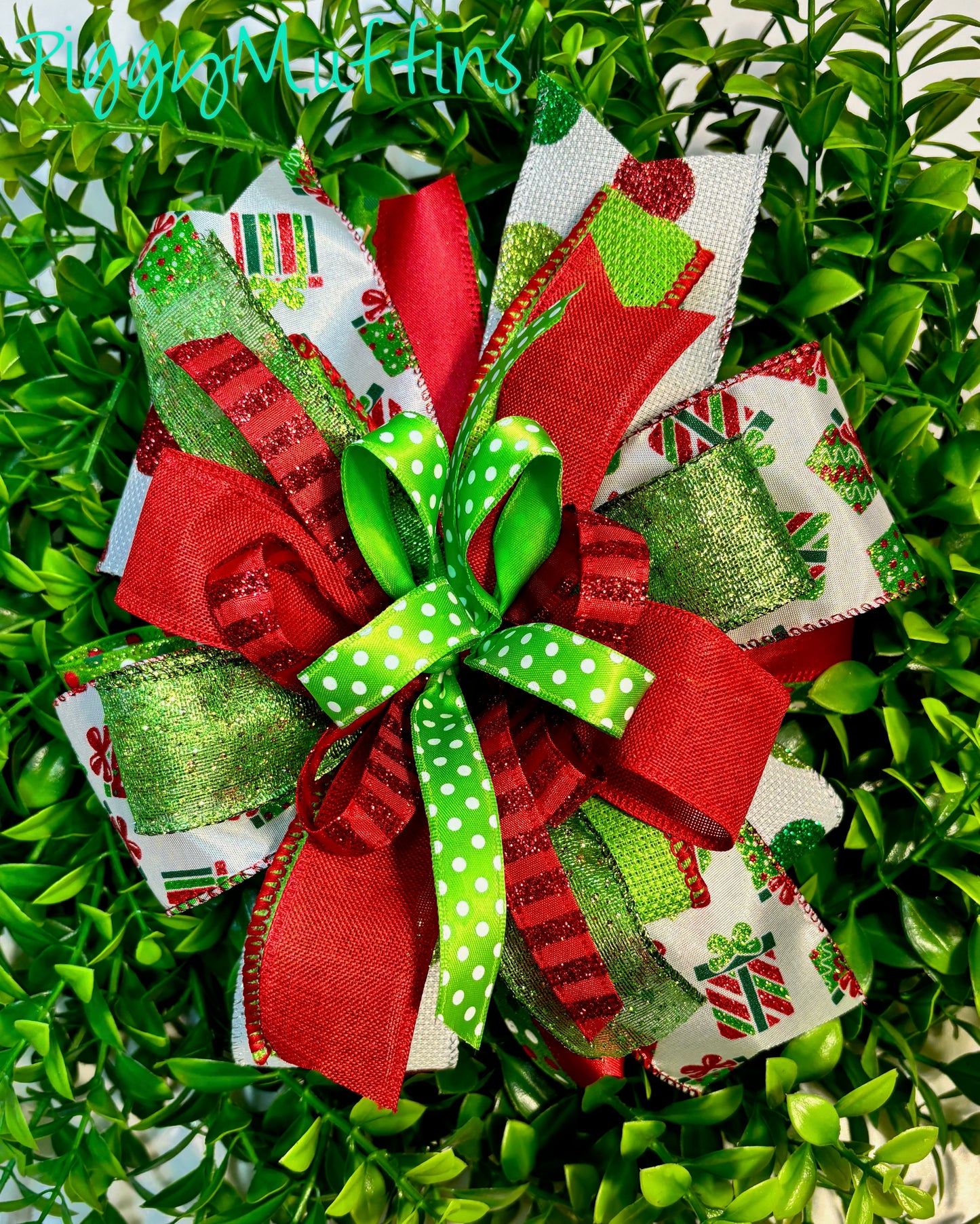 Christmas Wreath Bow, Christmas Bow, Christmas Lantern Bow, Pink Christmas Bow for Wreath, Door Hanger Bow, Lime Green and Red Christmas Bow