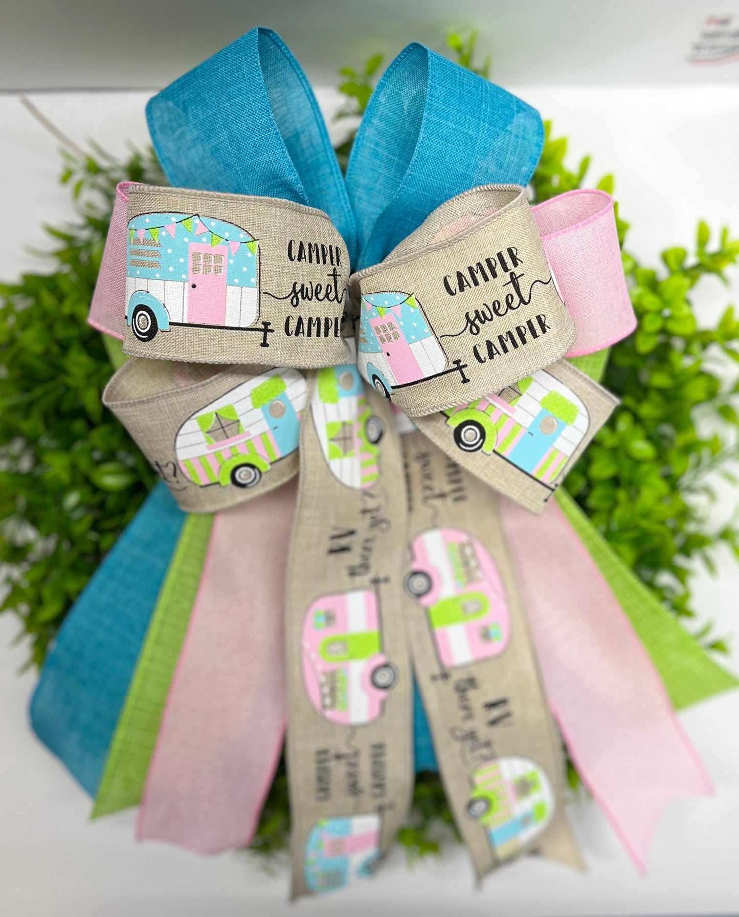 Camper Theme Wreath Bow, Spring Wreath Bow, Spring Lantern Bow, Spring Bow for Wreath, Spring Door Hanger Bow, Spring Porch Bow