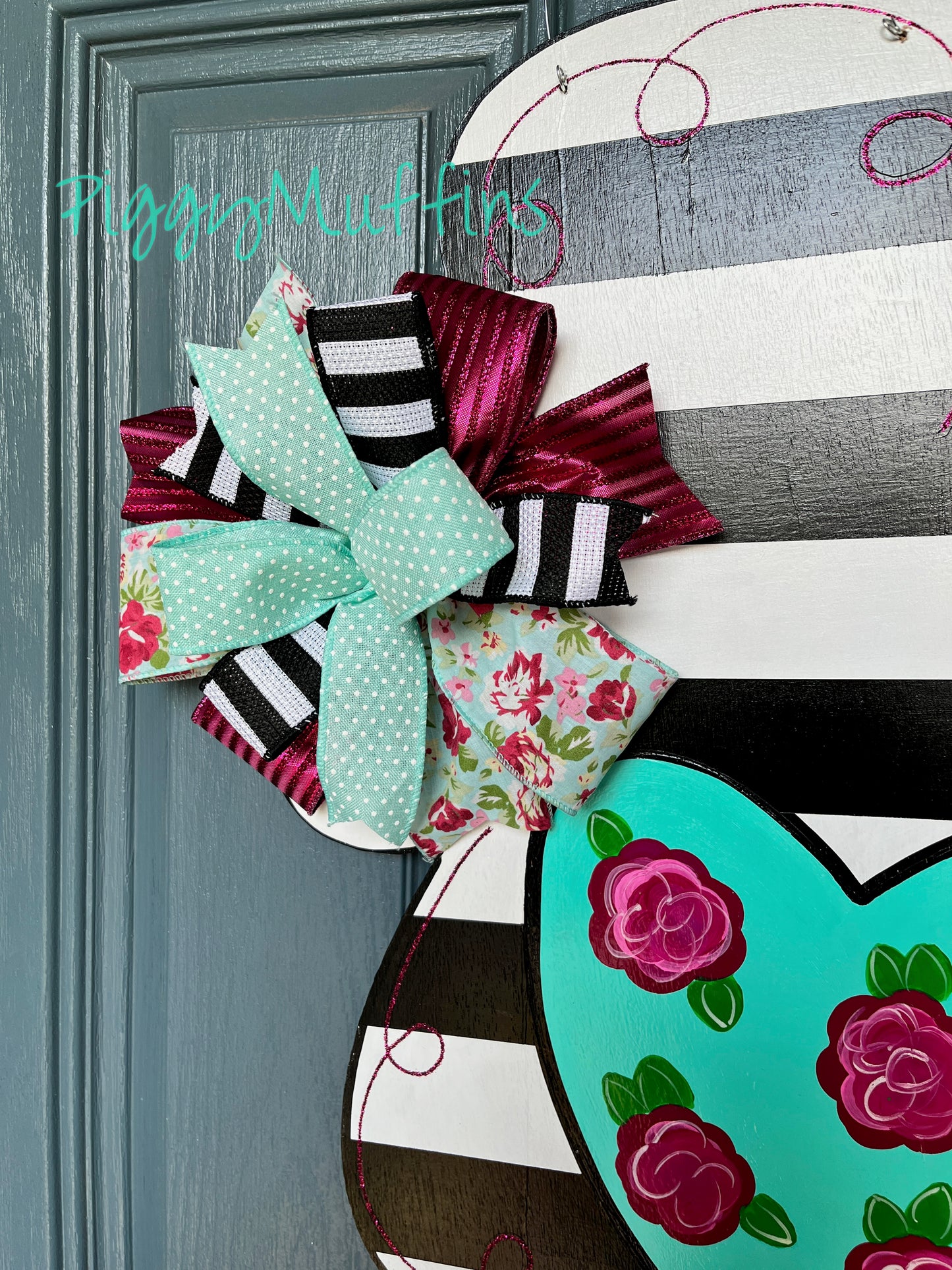 Turquoise and black floral cross door hanger | Cross Door Hanger | Spring Door Hanger | Easter Door Hanger | Door Hanger