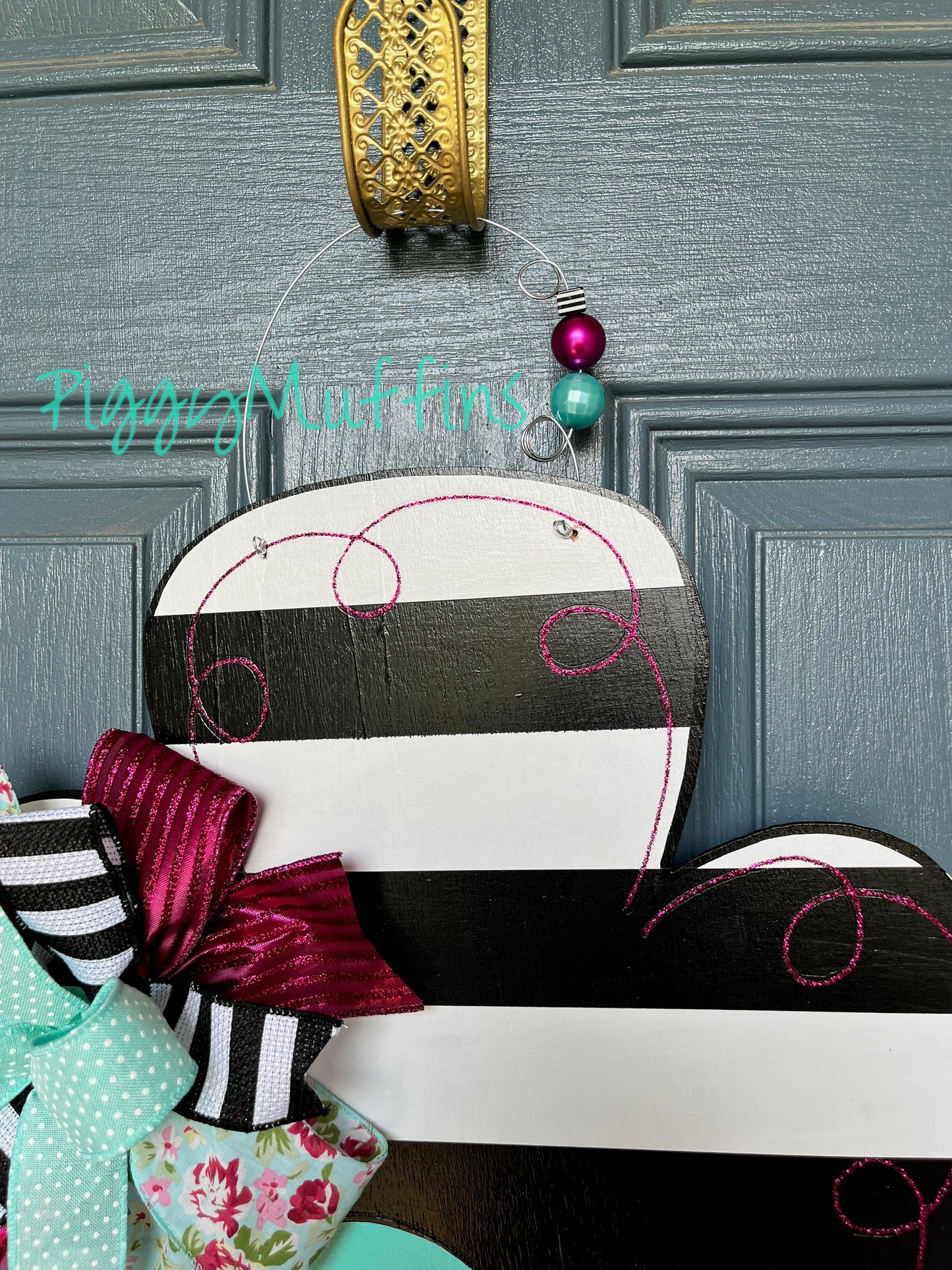 Turquoise and black floral cross door hanger | Cross Door Hanger | Spring Door Hanger | Easter Door Hanger | Door Hanger