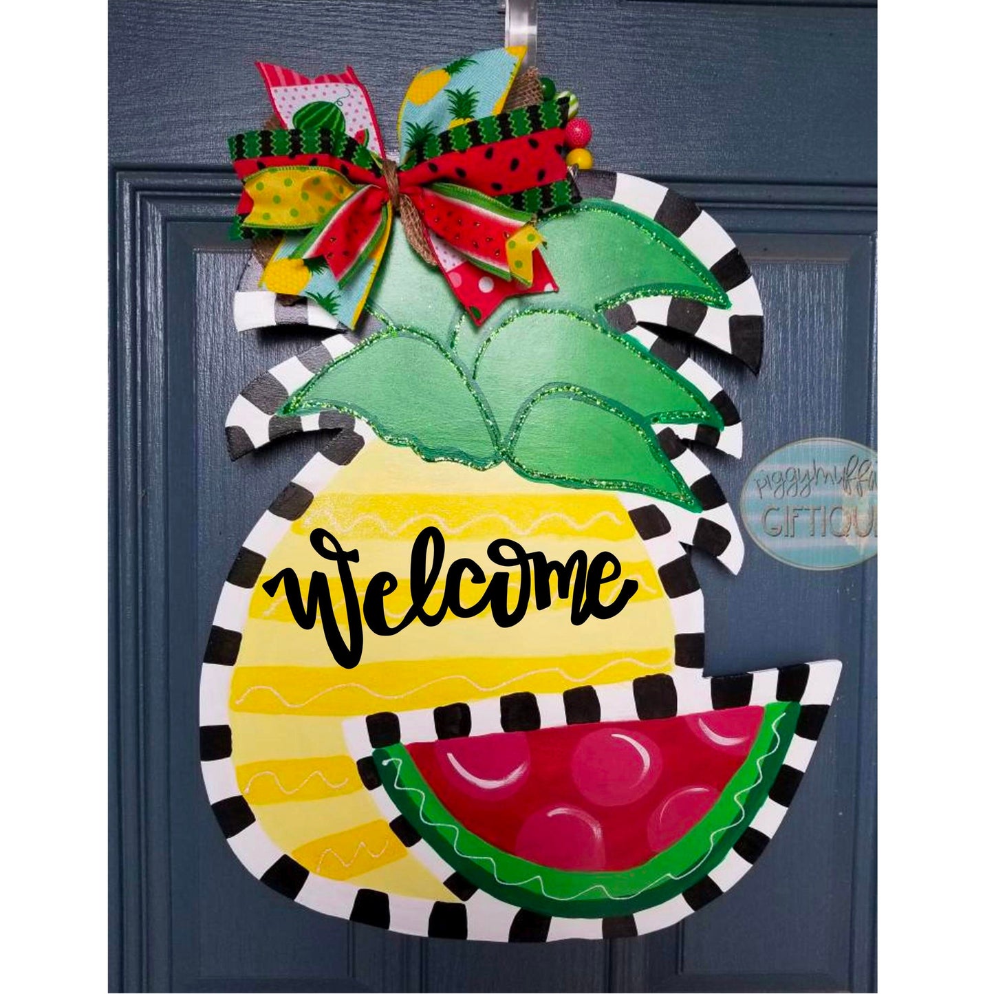 Pineapple Watermelon Door Hanger: Summer Welcome Sign