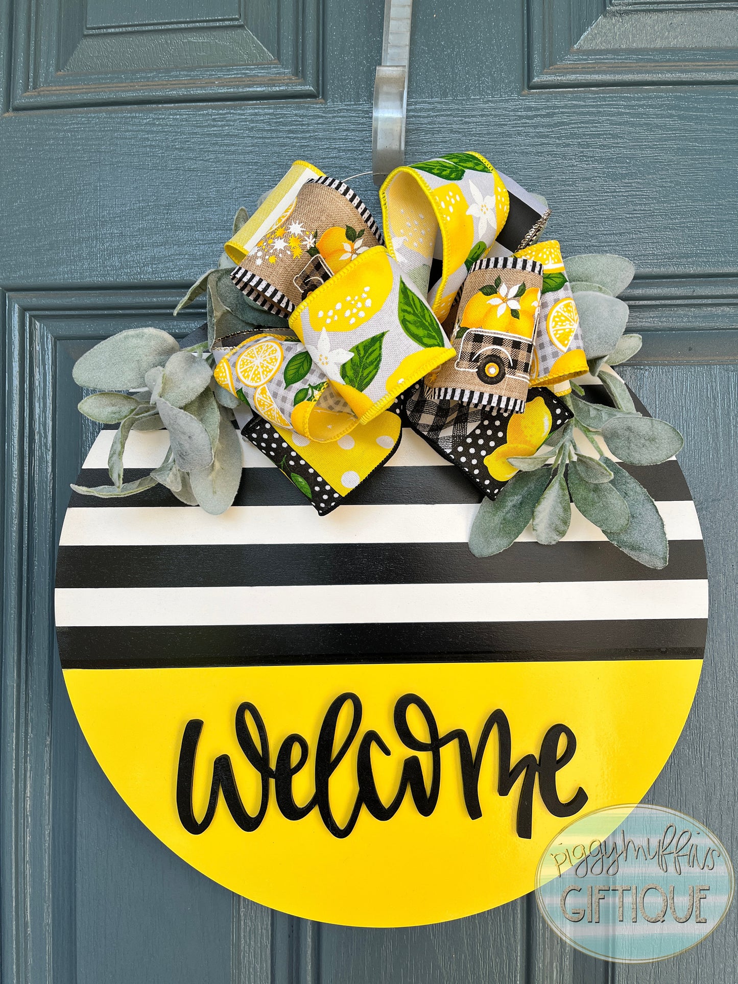 Welcome Door Hanger - Yellow Door Hanger - Striped Door Hanger - Lemon Door Hanger