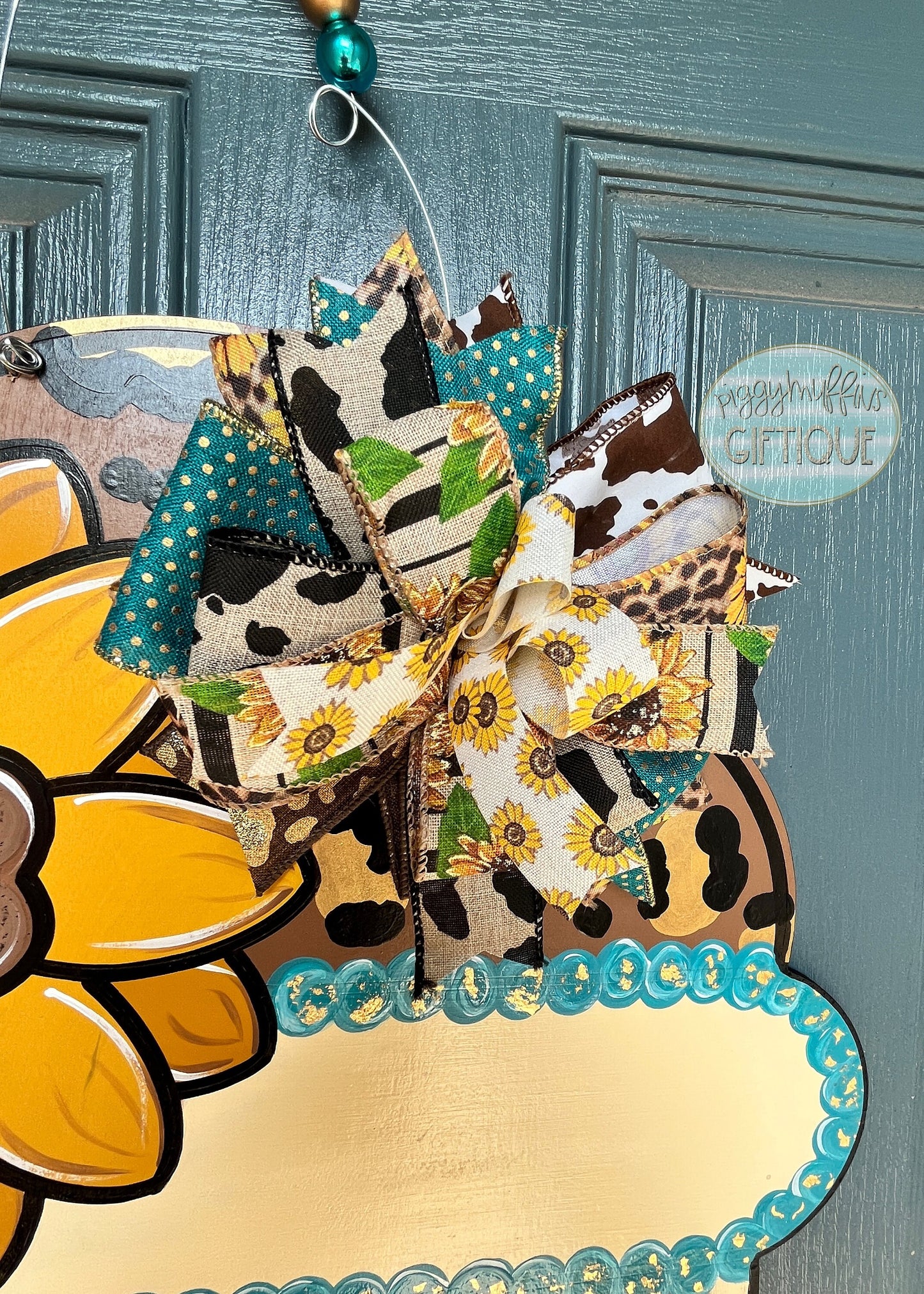 Sunflower Cheetah Print Door Hanger: Fall Turquoise Decor