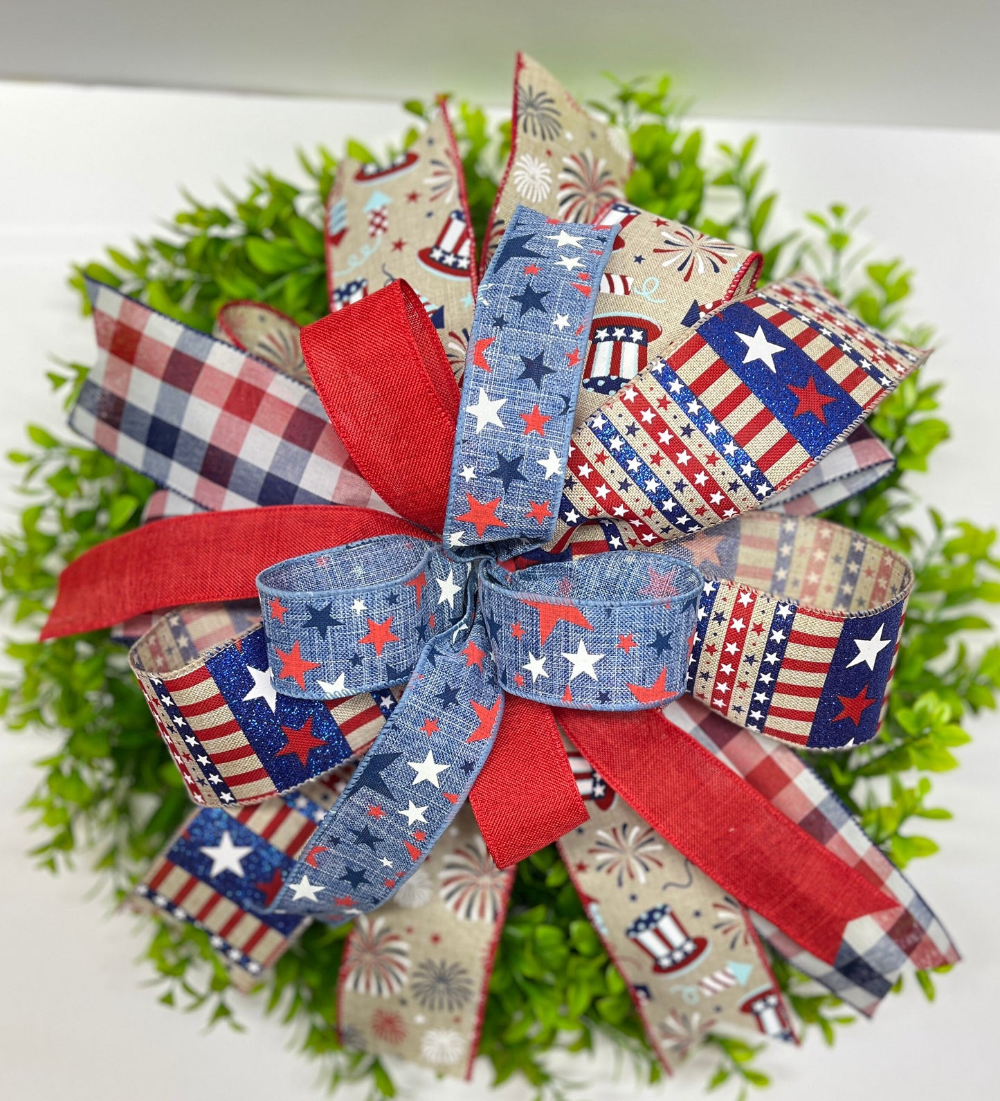 4th of July Wreath Bow, Patriotic Wreath Bow, Memorial Day Bow, Patriotic Lantern Bow, Patriotic Bow for Wreath, Door Hanger Bow, Porch Bow