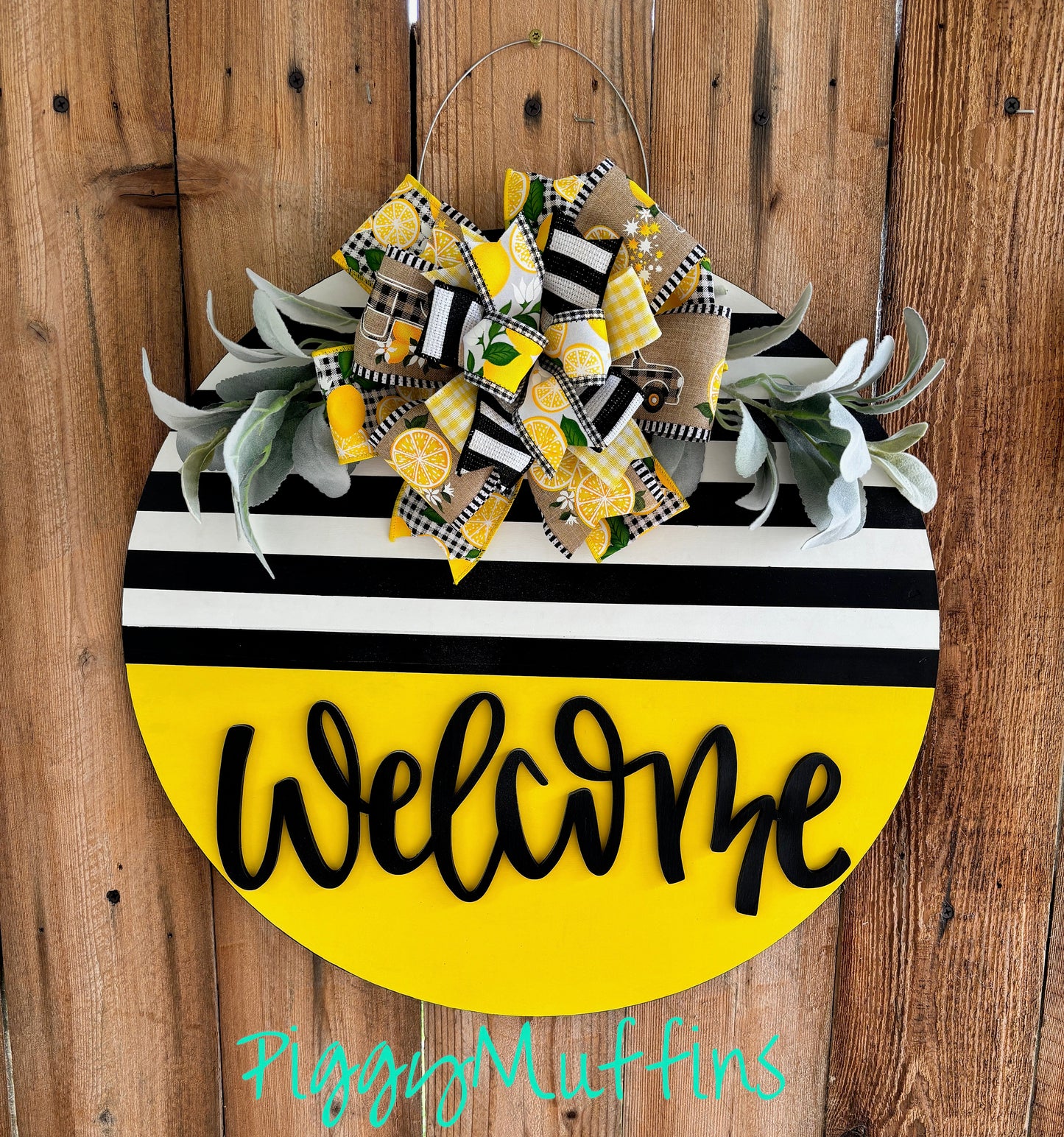 Welcome Door Hanger - Yellow Door Hanger - Striped Door Hanger - Lemon Door Hanger