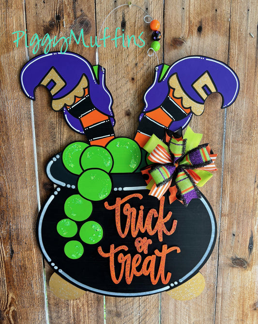 Whimsical Witch Cauldron Halloween Door Hanger: Trick or Treat Decor