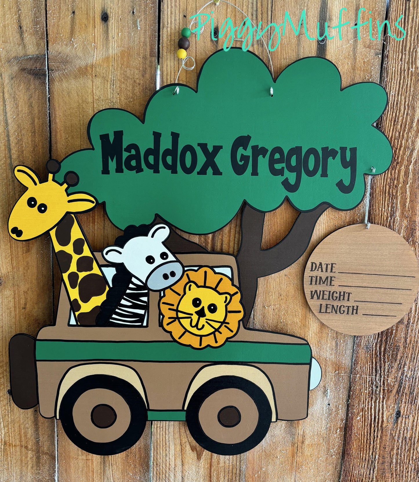 Safari Nursery Door Hanger: Jungle Animals. Handmade Baby Boy Gift