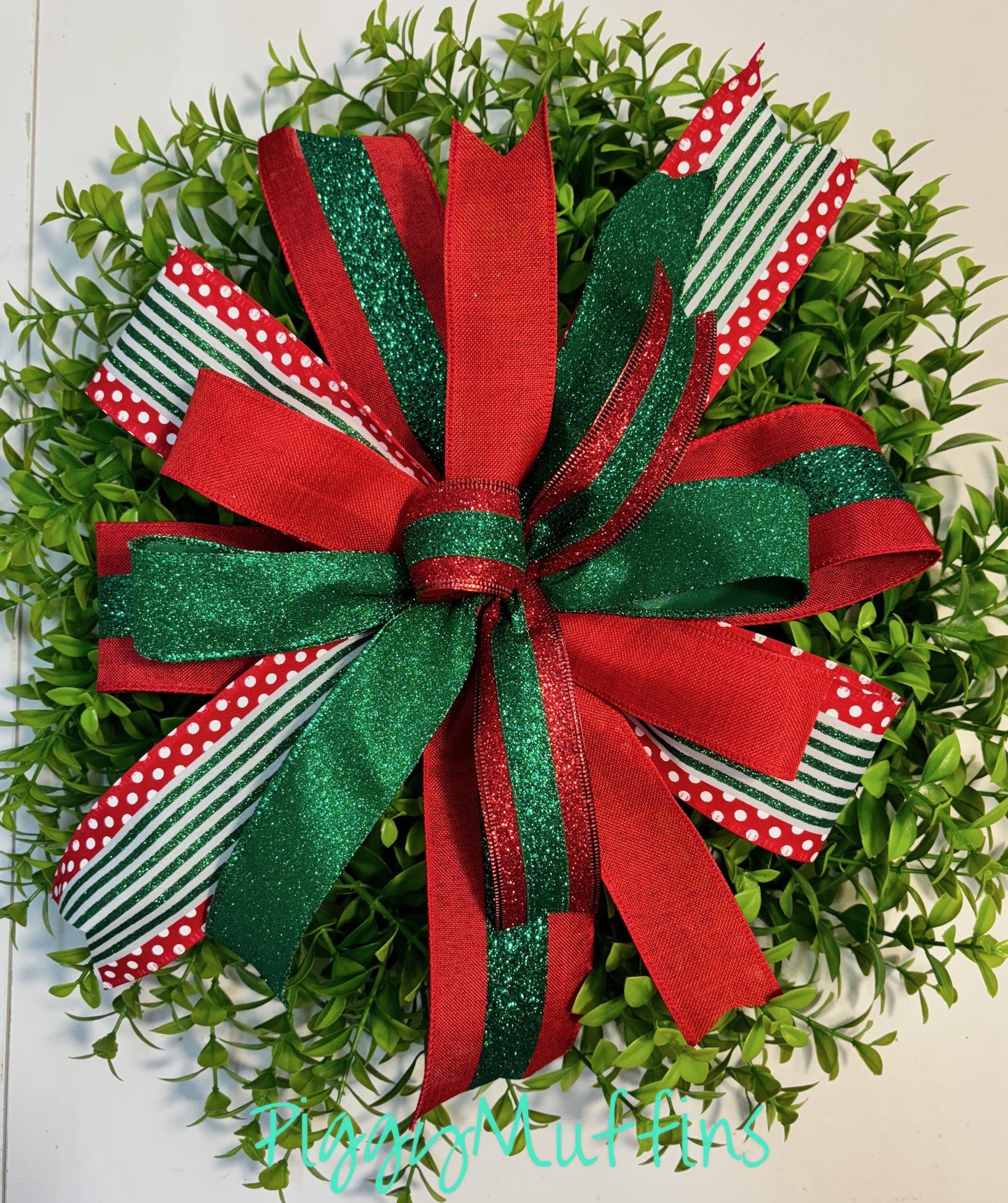 Christmas Wreath Bow, Christmas Bow, Christmas Lantern Bow, Pink Christmas Bow for Wreath, Door Hanger Bow, Red Dark Green Bow
