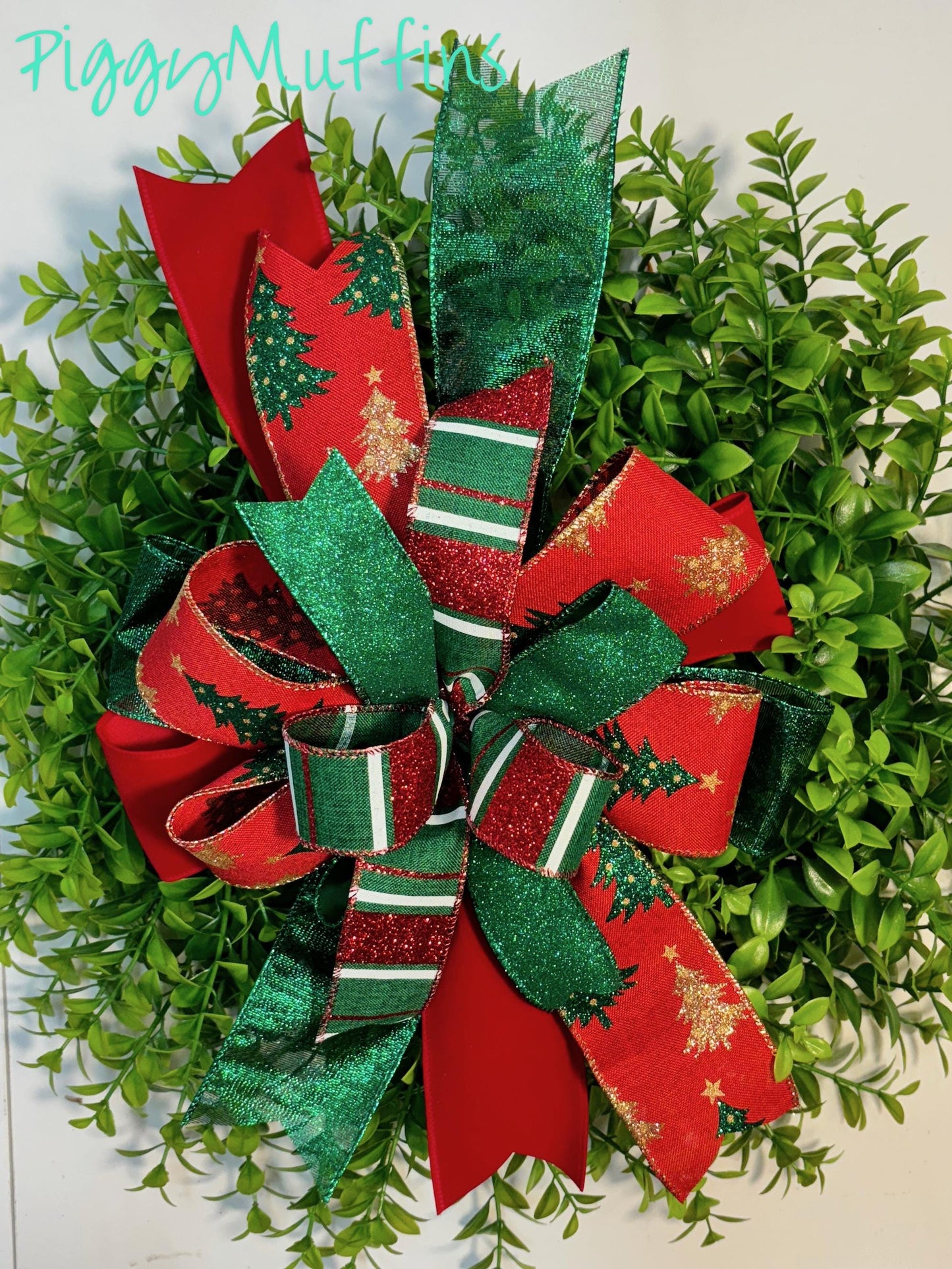 Christmas Wreath Bow, Christmas Bow, Christmas Lantern Bow, Christmas Bow for Wreath, Door Hanger Bow, Red Dark Green Christmas Bow