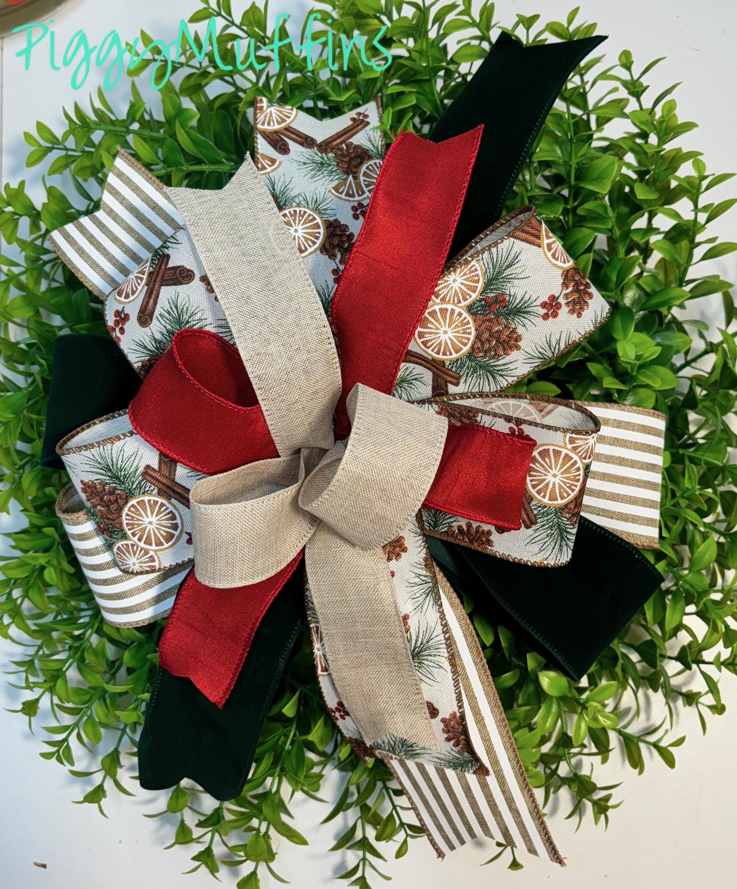 Christmas Wreath Bow, Christmas Bow, Christmas Lantern Bow, Pink Christmas Bow for Wreath, Door Hanger Bow, Cinnamon Stick Red Christmas Bow