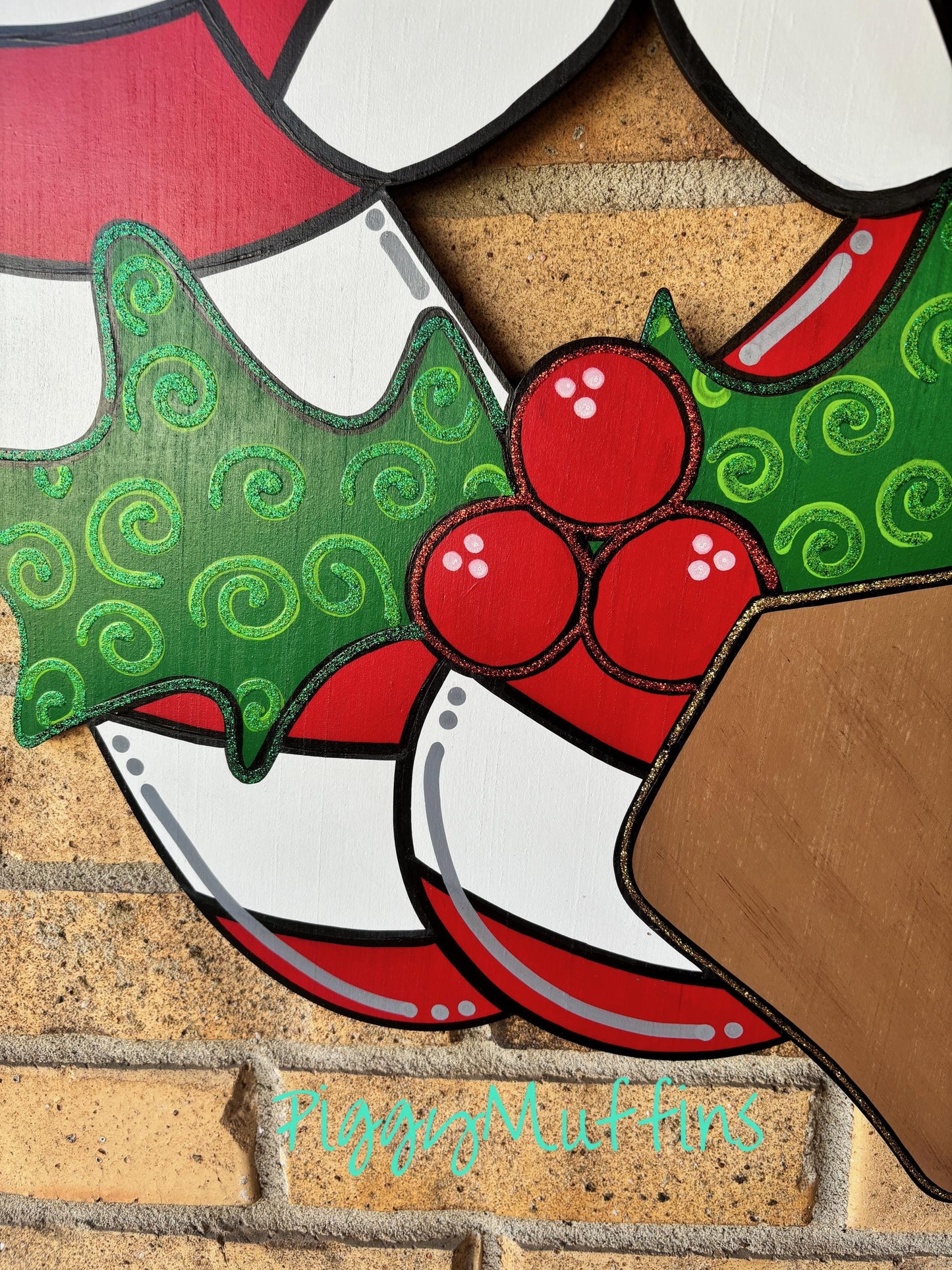 Christmas Door Hanger | Candy Cane Door Hanger | Christmas Candy Cane Wreath | Candy cane and Holly DoorHanger | PiggyMuffins