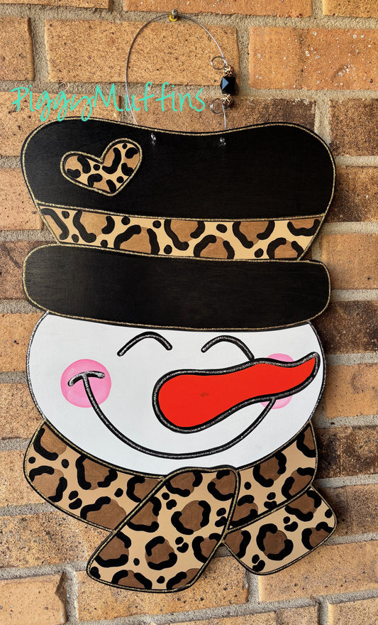Cheetah Print Snowman Door Hanger: Winter Welcome Wreath