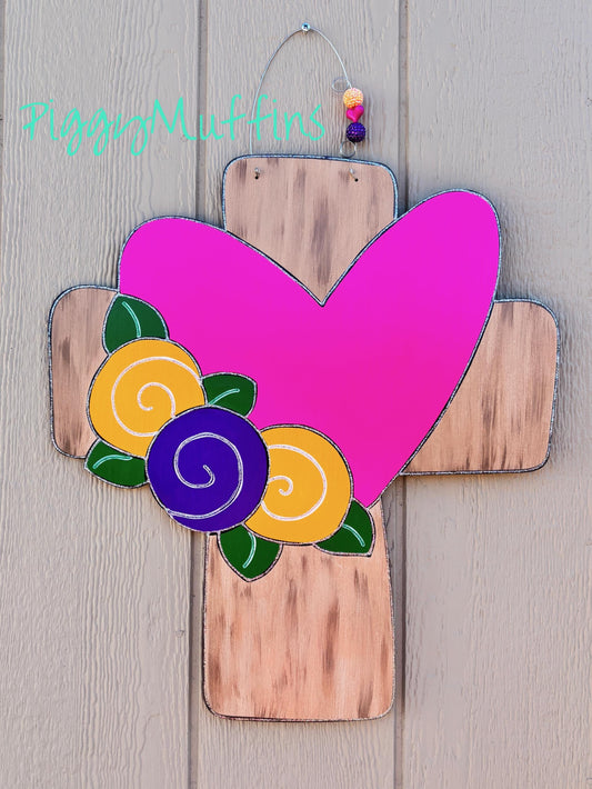 Floral Cross Door Hanger: Hand-Painted Spring and Easter Decor