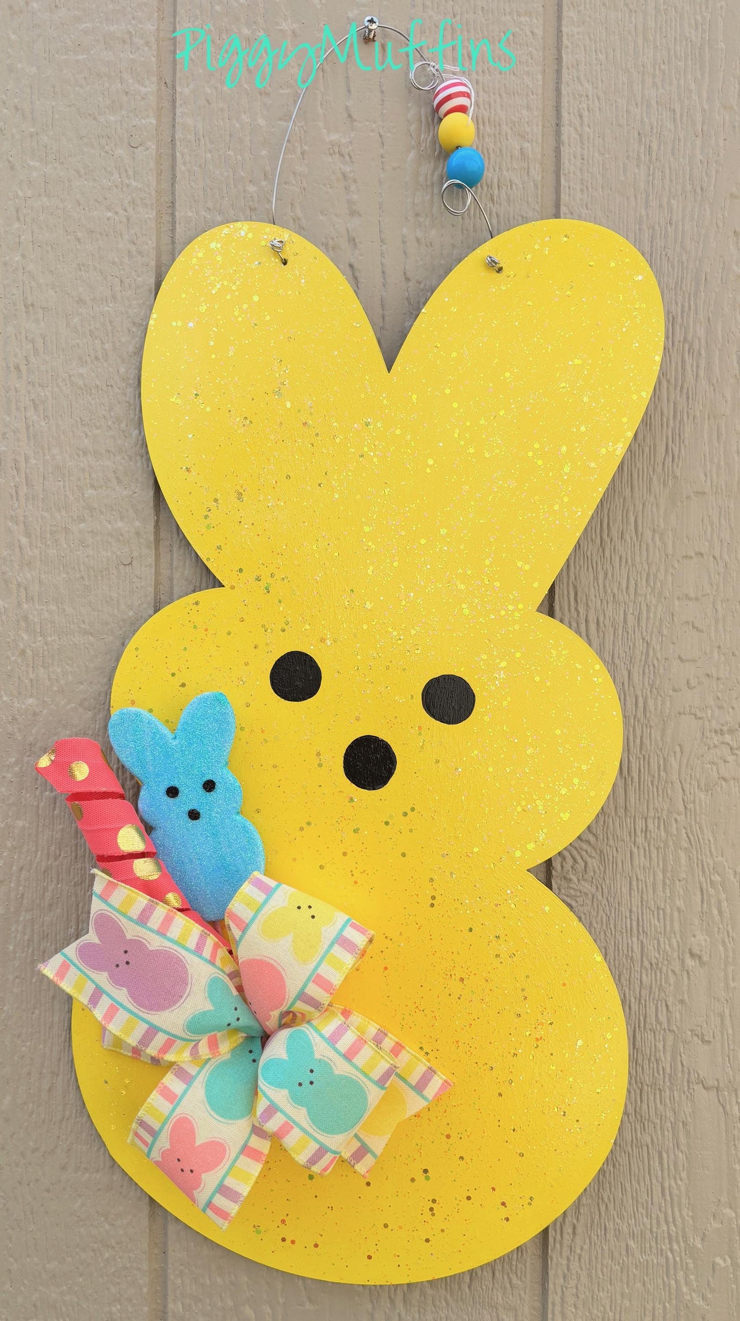 Bunny Door Hanger - Easter Door Hanger - Peeps Bunny Door Hanger - Spring Door Hanger - Door Hanger - PiggyMuffins