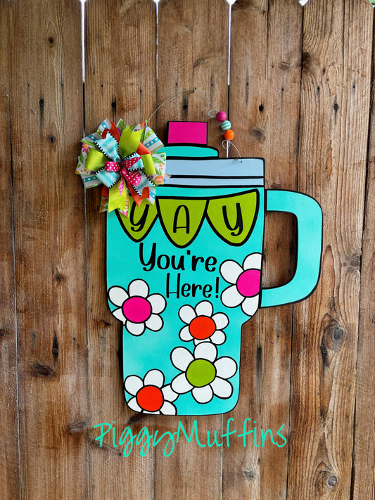 Tumbler Door Hanger | Cup Door Hanger | Spring Door Hanger | Teacher Door Hanger | Cute Classroom Door Hanger | Stanley | PiggyMuffins