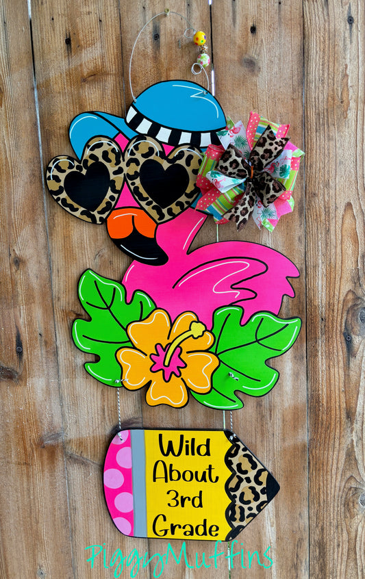 Flamingo Teacher Door Hanger: Wild About School Classroom Decor
