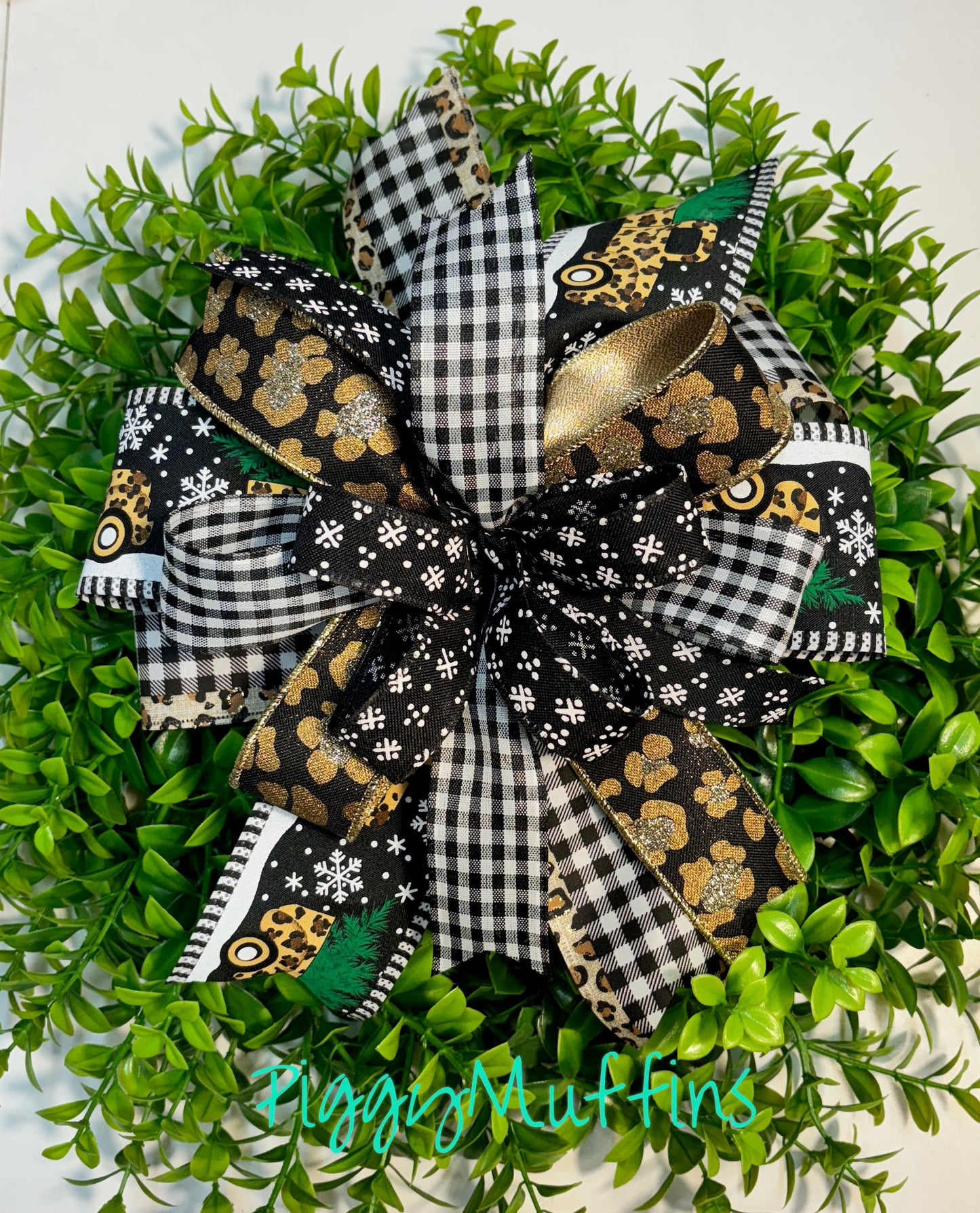 Christmas Wreath Bow, Christmas Bow, Christmas Lantern Bow, Christmas Bow for Wreath, Door Hanger Bow, Black and White Christmas Bow