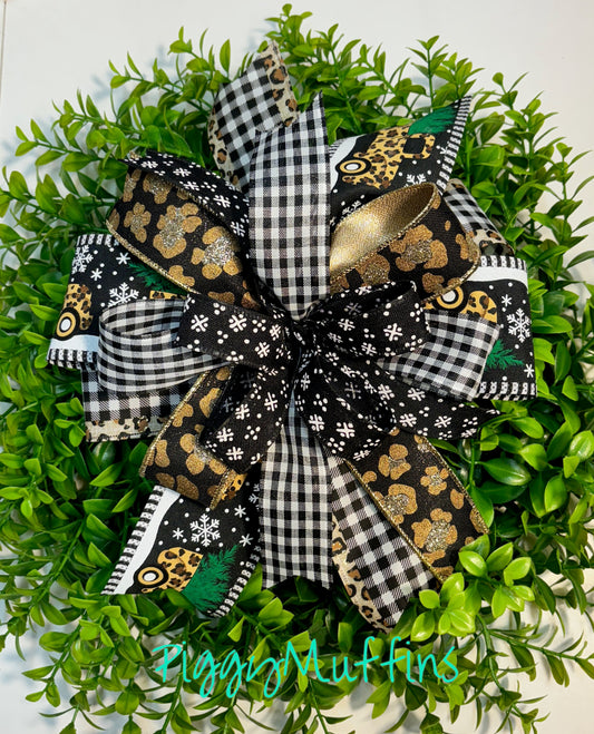 Christmas Wreath Bow, Christmas Bow, Christmas Lantern Bow, Christmas Bow for Wreath, Door Hanger Bow, Black and White Christmas Bow