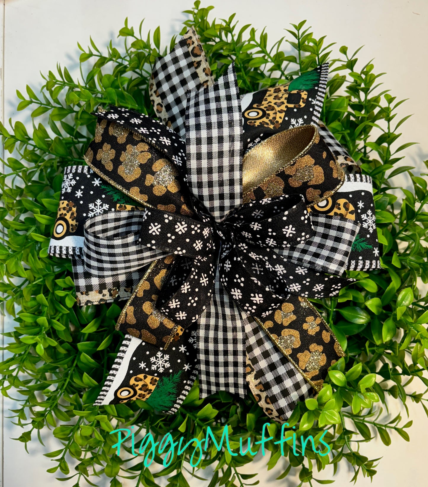 Christmas Wreath Bow, Christmas Bow, Christmas Lantern Bow, Christmas Bow for Wreath, Door Hanger Bow, Black and White Christmas Bow