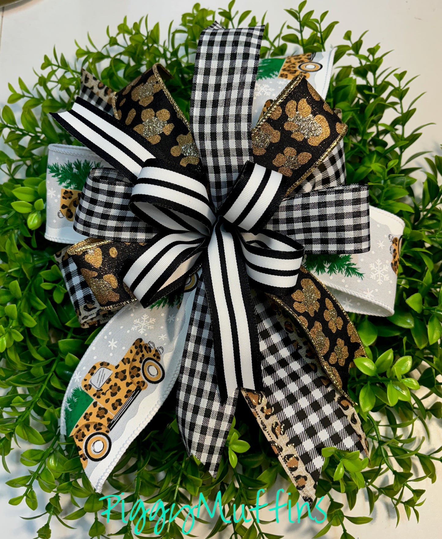 Christmas Wreath Bow, Christmas Bow, Christmas Lantern Bow, Christmas Bow for Wreath, Door Hanger Bow, Black and White Christmas Bow