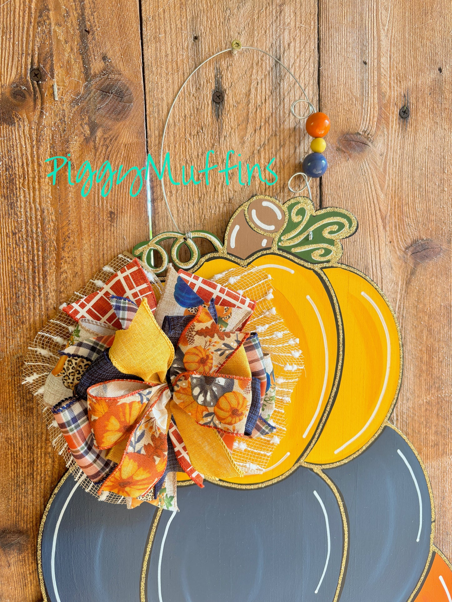 Fall Door Hanger | Pumpkin Stack Door Hanger | Orange Navy Mustard Door Hanger | Door Hanger