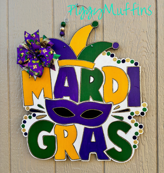 SHIPS TODAY! Mardi Gras Door Hanger | Mardi Gras Sign | Mardi Gras Door Sign | Mardi Gras Wreath | Mardi Gras Decoration | Piggymuffins