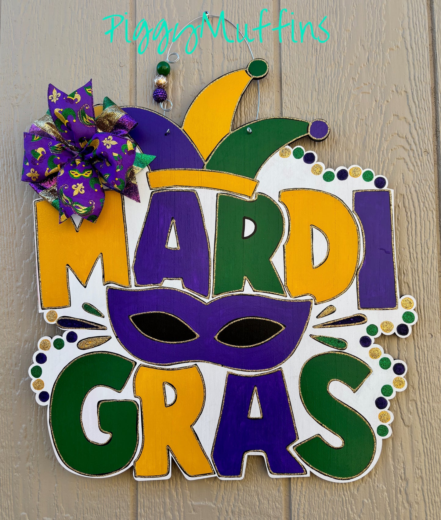 SHIPS TODAY! Mardi Gras Door Hanger | Mardi Gras Sign | Mardi Gras Door Sign | Mardi Gras Wreath | Mardi Gras Decoration | Piggymuffins