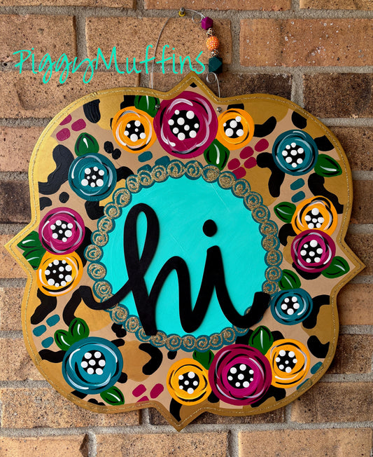 Floral Leopard Print Door Hanger: Custom Welcome Sign