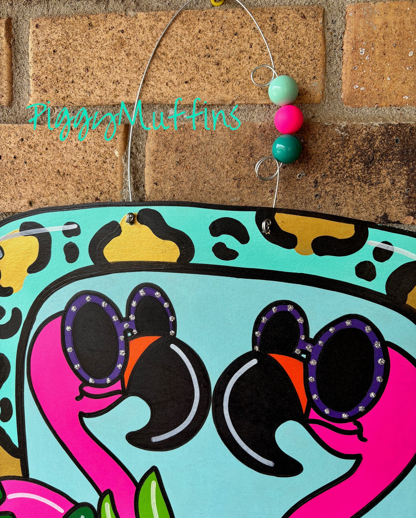 Flamingo Beach Truck Door Hanger: Glittery Summer Wreath