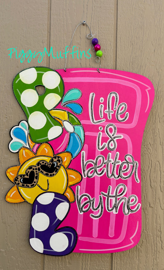 Pool Door Hanger: Summer Beach House Wreath, Pool Party Sign