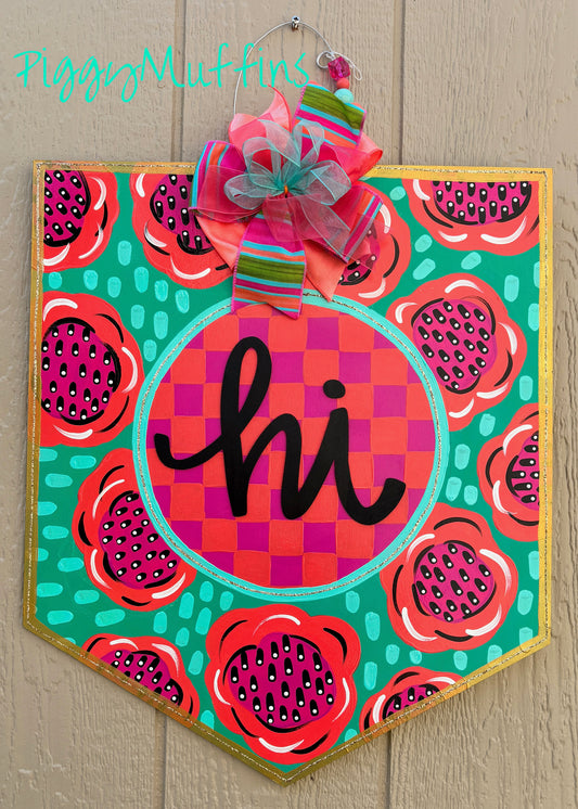 All Occasion Door Hanger - Floral Checkerboard Door Hanger - Summer Door Hanger - Teacher Door Hanger - Spring Door Hanger - PiggyMuffins