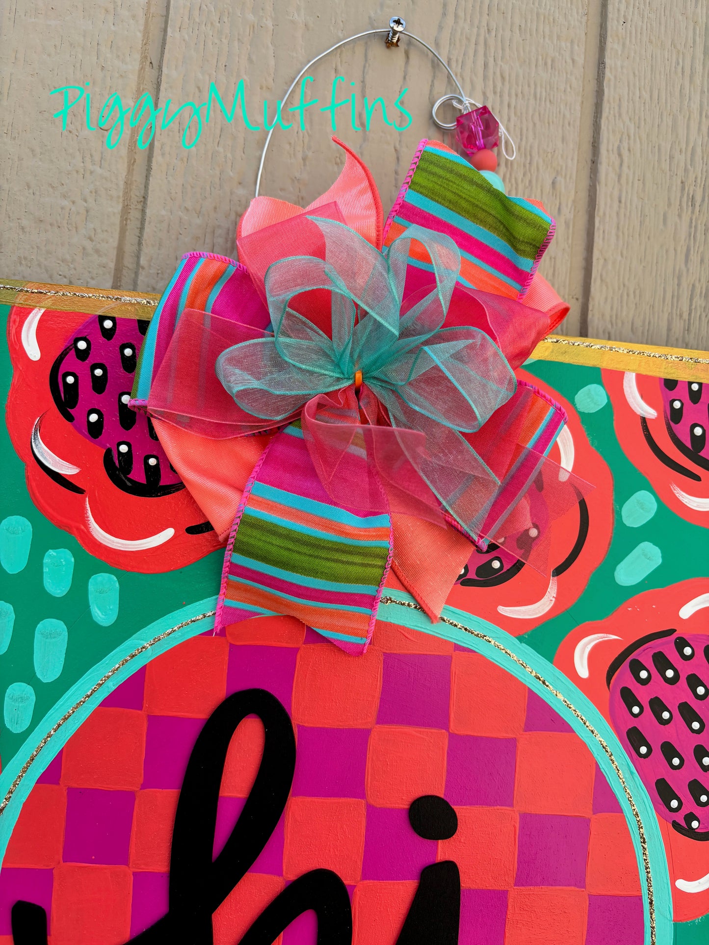 All Occasion Door Hanger - Floral Checkerboard Door Hanger - Summer Door Hanger - Teacher Door Hanger - Spring Door Hanger - PiggyMuffins