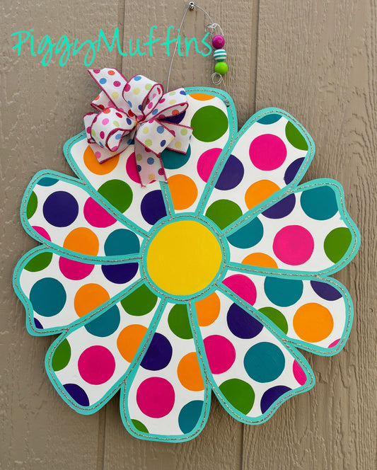 Flower Door Hanger: Polka Dot Spring Wreath, 22-inch