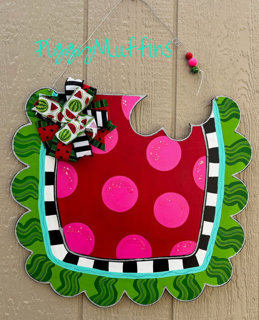 Handmade Watermelon Door Hanger: Summer Painted Wood Sign