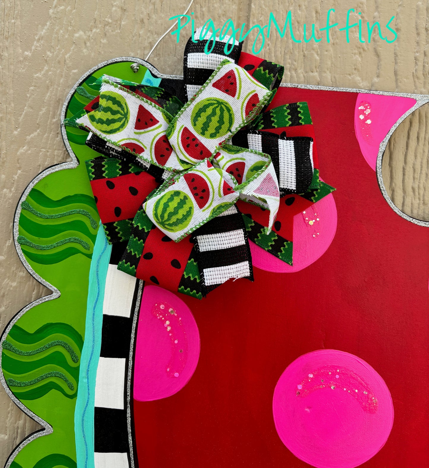 Handmade Watermelon Door Hanger: Summer Painted Wood Sign