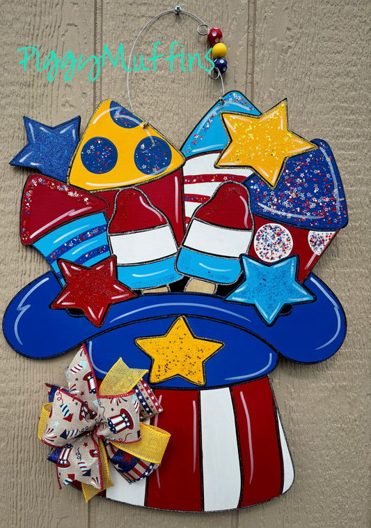 patriotic 4th of July Door Hanger: Red, White, & Blue Wood Sign