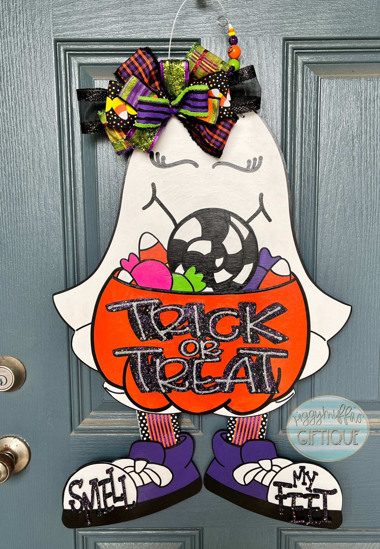 Halloween Door Hanger | Ghost Door Hanger | Cute Trick or Treat Door Hanger | Ghost Wearing Sneakers Door Hanger | Door Hanger