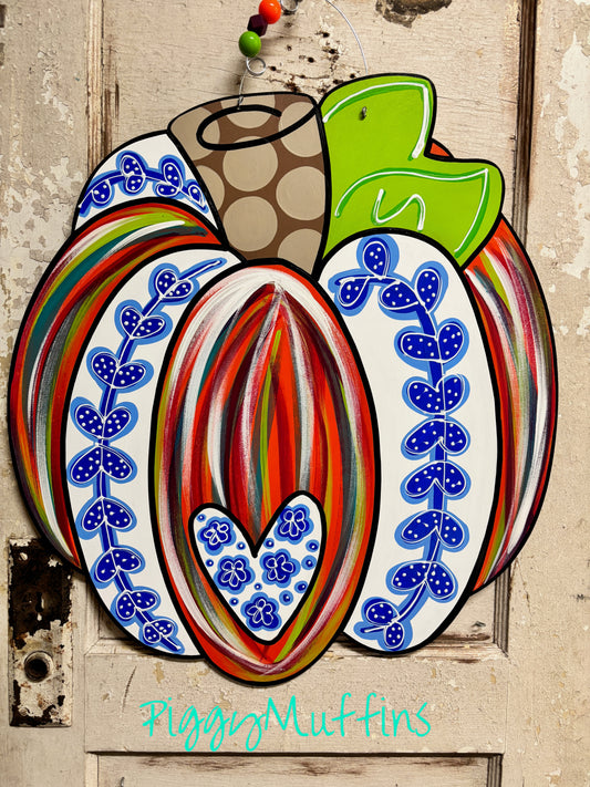 Chinoiserie Pumpkin Door Hanger: Fall Wreath