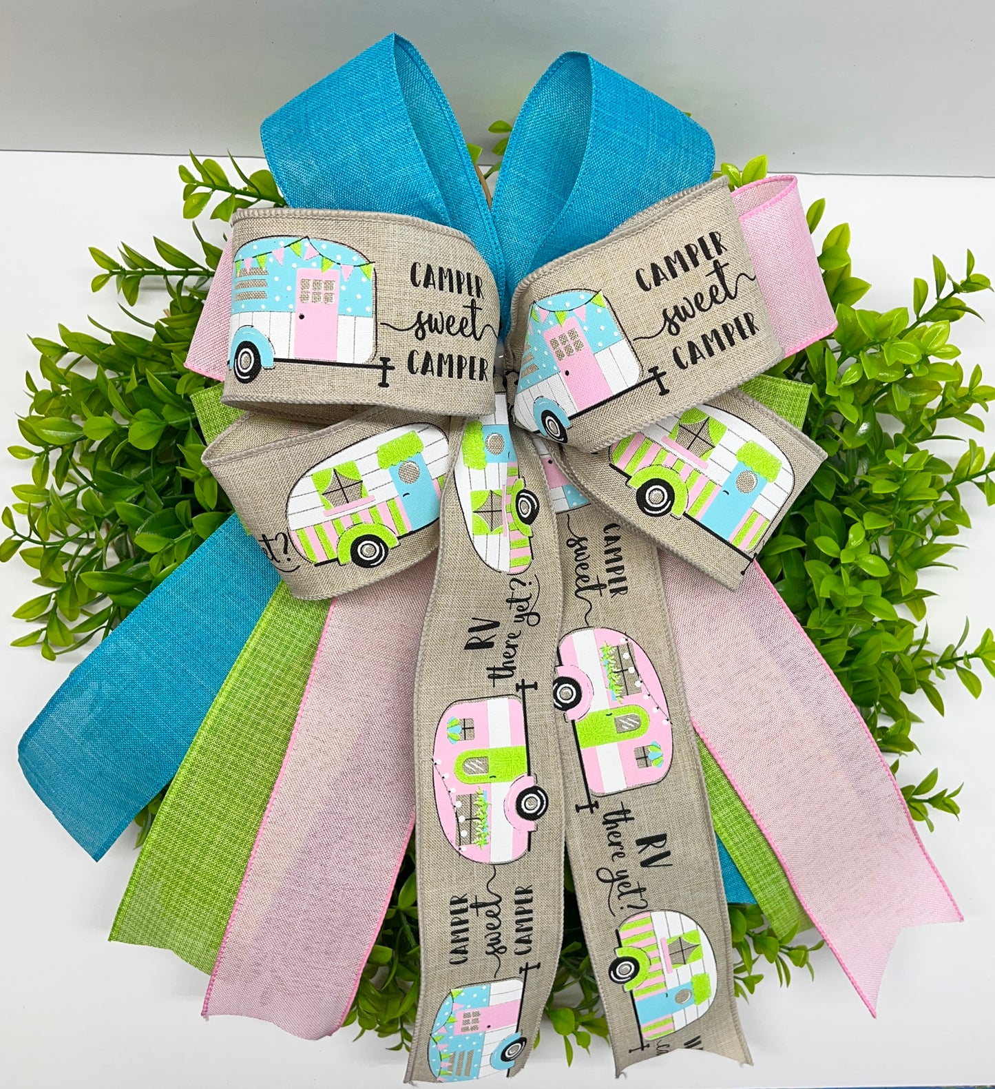 Camper Theme Wreath Bow, Spring Wreath Bow,  Spring Lantern Bow, Spring Bow for Wreath, Spring Door Hanger Bow, Spring Porch Bow
