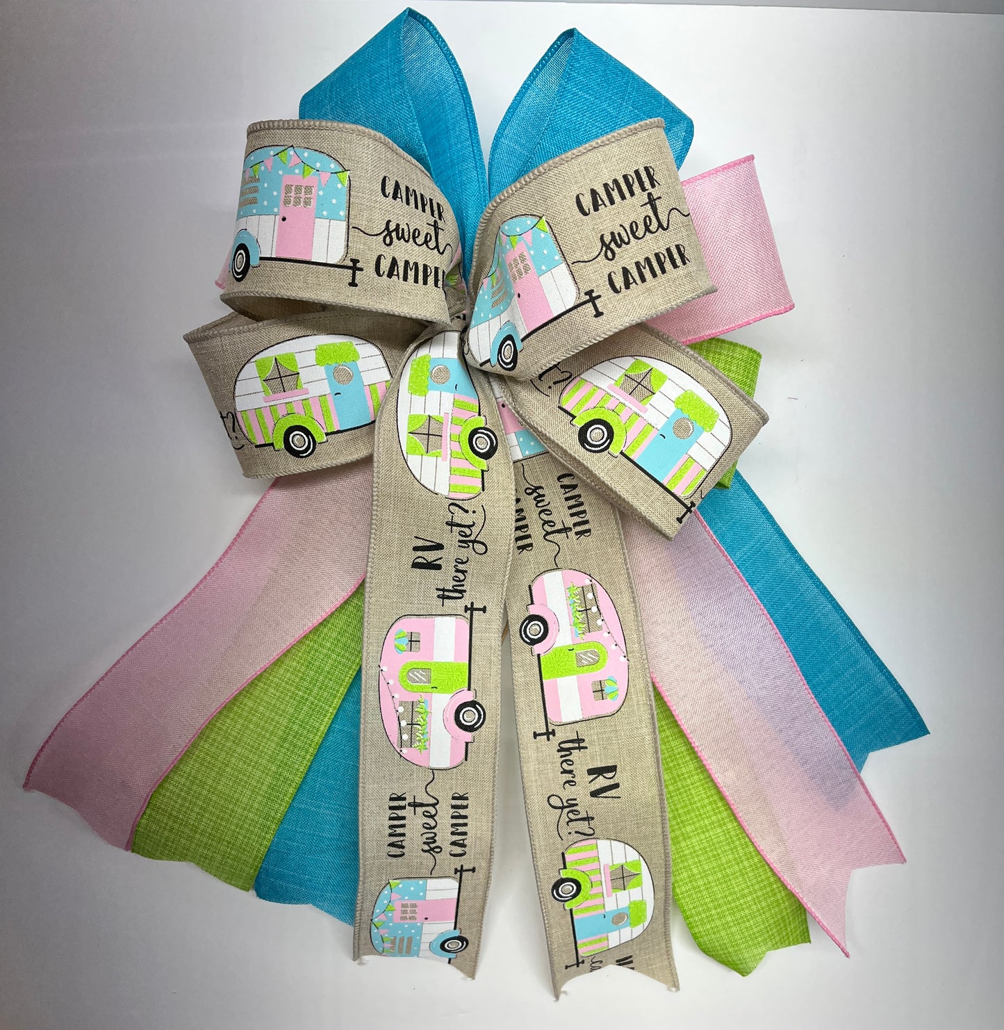 Camper Theme Wreath Bow, Spring Wreath Bow,  Spring Lantern Bow, Spring Bow for Wreath, Spring Door Hanger Bow, Spring Porch Bow