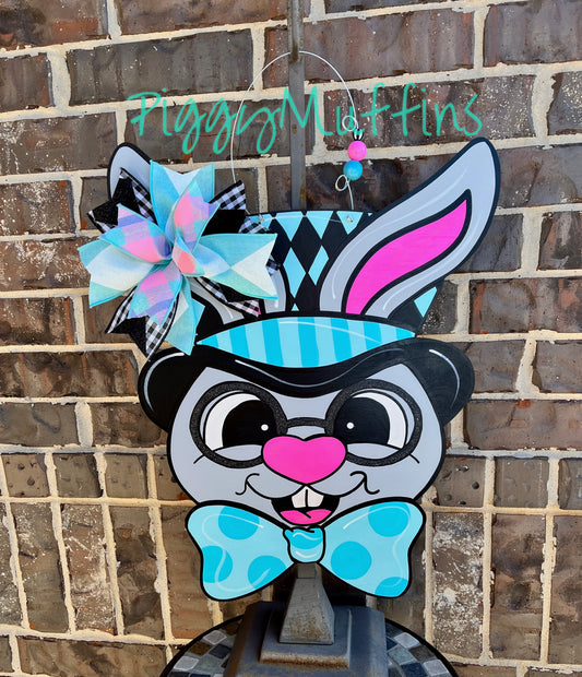 Bunny Door Hanger -  Easter Door Hanger -  Bunny in Top Hat Door Hanger - Spring Door Hanger - Door Hanger - Piggymuffins
