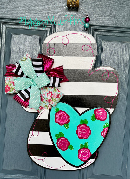 Turquoise and black floral cross door hanger | Cross Door Hanger | Spring Door Hanger | Easter Door Hanger | Door Hanger