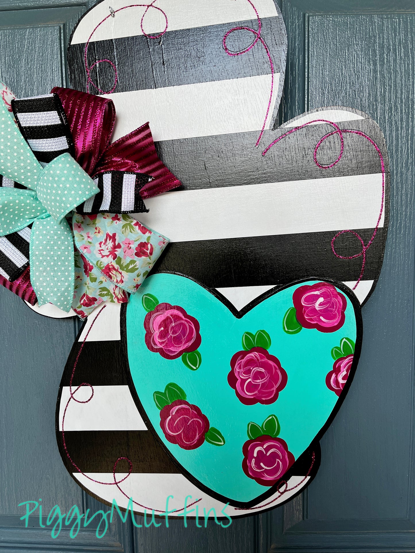 Turquoise and black floral cross door hanger | Cross Door Hanger | Spring Door Hanger | Easter Door Hanger | Door Hanger