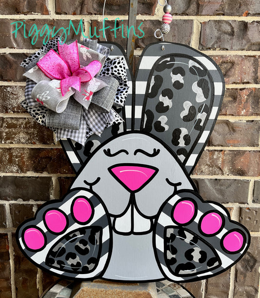 Bunny Door Hanger -  Easter Door Hanger - Leopard Cheetah Print Bunny Door Hanger - Spring Door Hanger - Door Hanger