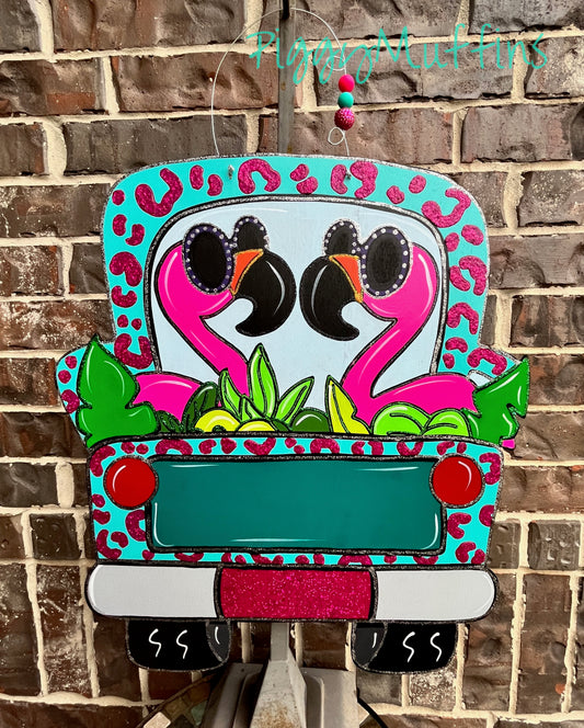 Flamingo Door Hanger - Summer Door Hanger - Beach Door Hanger - Flamingo Wreath - Summer Wreath - Piggymuffins