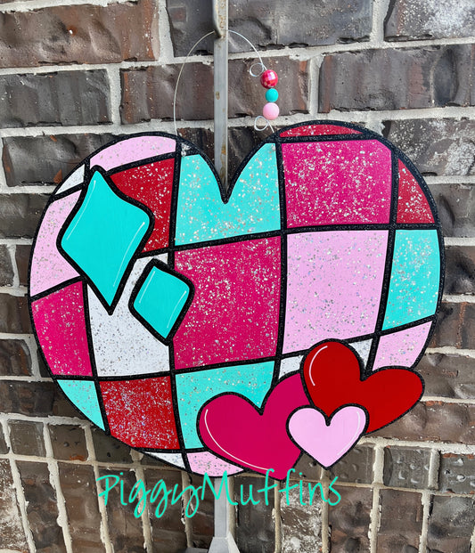 Valentine Door Hanger | Heart Door Hanger | Mirrorball Heart | Valentine Wreath | Discoball Heart | Valentine Deco | Piggymuffins