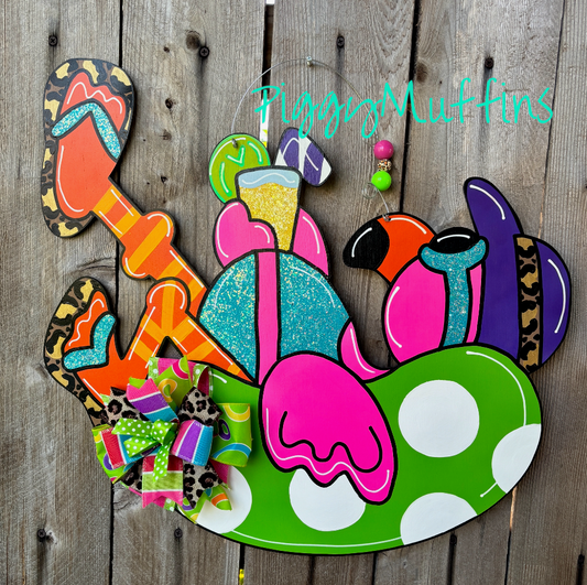 Flamingo Door Hanger - Summer Door Hanger - Flamingo Theme Door Hanger - Flamingo on Float Door Hanger