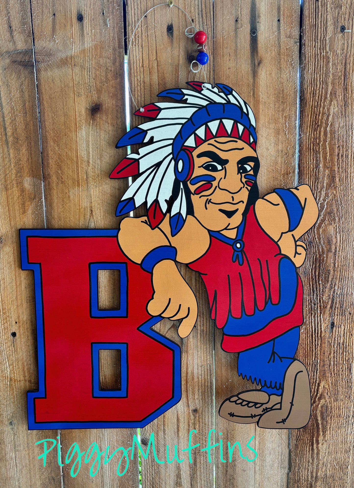 Indians Mascot Door Hanger - Custom Mascot Door Hanger - Sports Door Hanger - Braves Mascot  Door Hanger- Sports Wreath - PiggyMuffins
