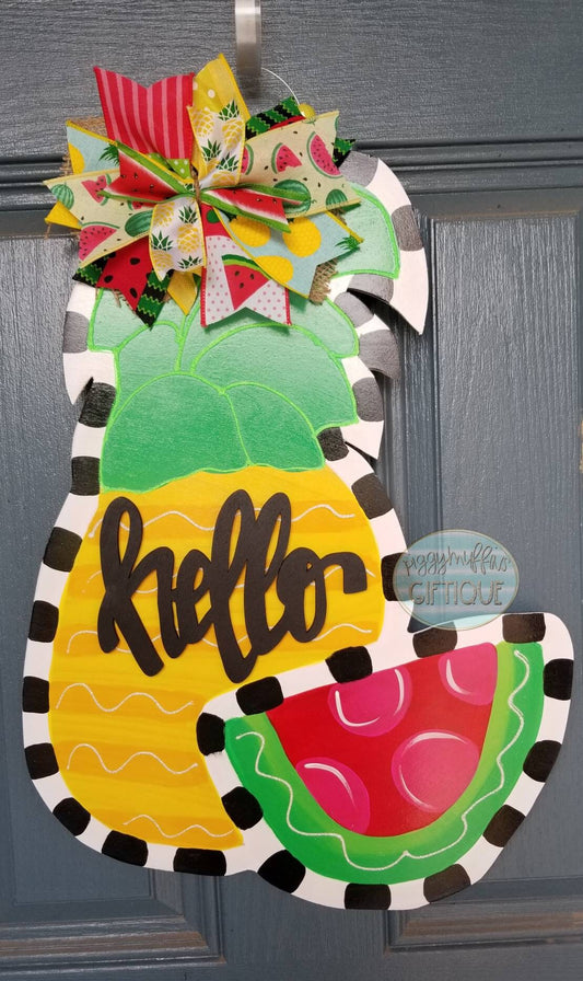 Pineapple Watermelon Door Hanger: Summer Welcome Sign