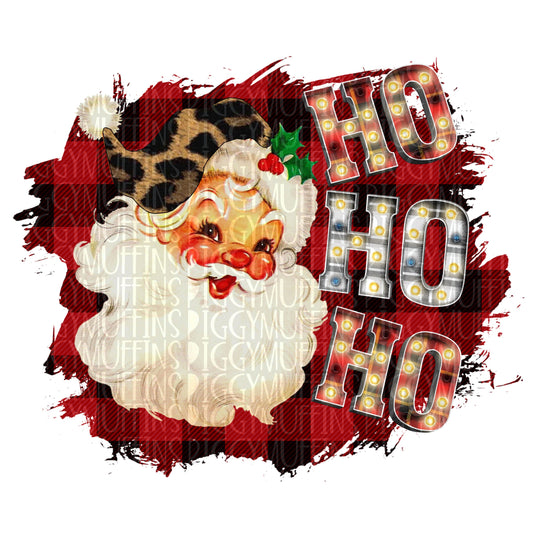 DIGITAL FILE PNG  Vintage Santa hohoho Leopard print and Buffalo plaid Christmas Sublimation png